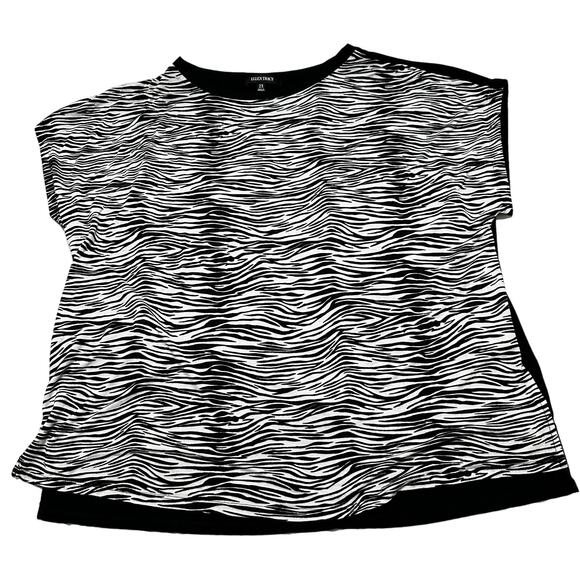 Ellen Tracy Shirt Womens Plus 2X Black White Zebra Print Short Sleeve Casual - Picture 1 of 5